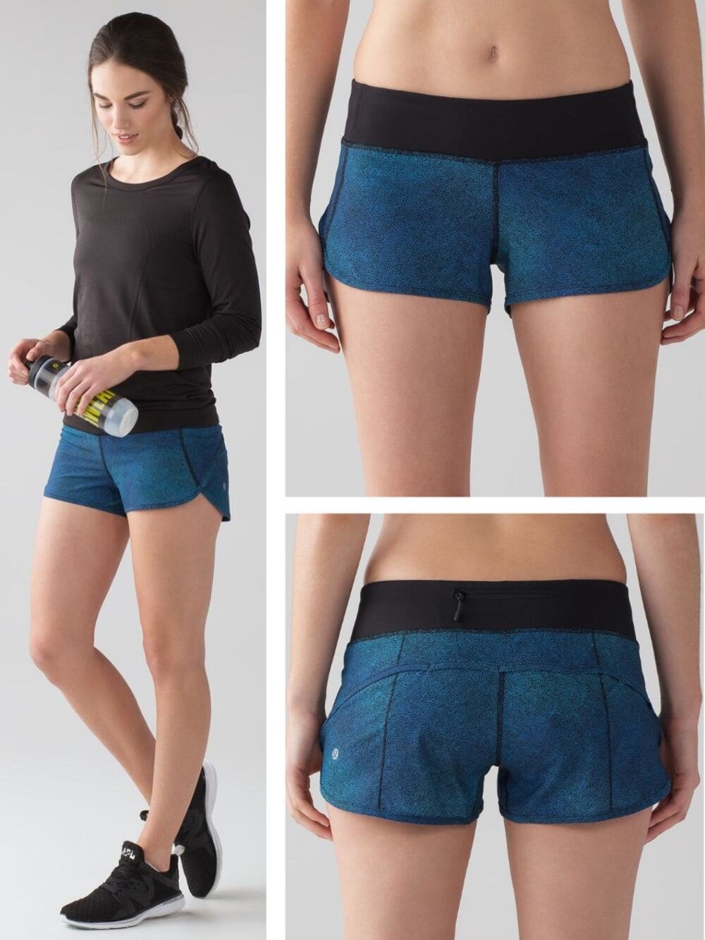 LULULEMON Speed Short 4-way Stretch 2.5" Size 4 Super Natural Blue Multi / Black
